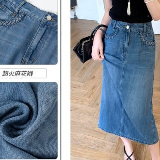 冰絲軟牛仔半身裙 女夏2026新款 超薄垂感天絲 小個子專用包臀側開叉中長裙